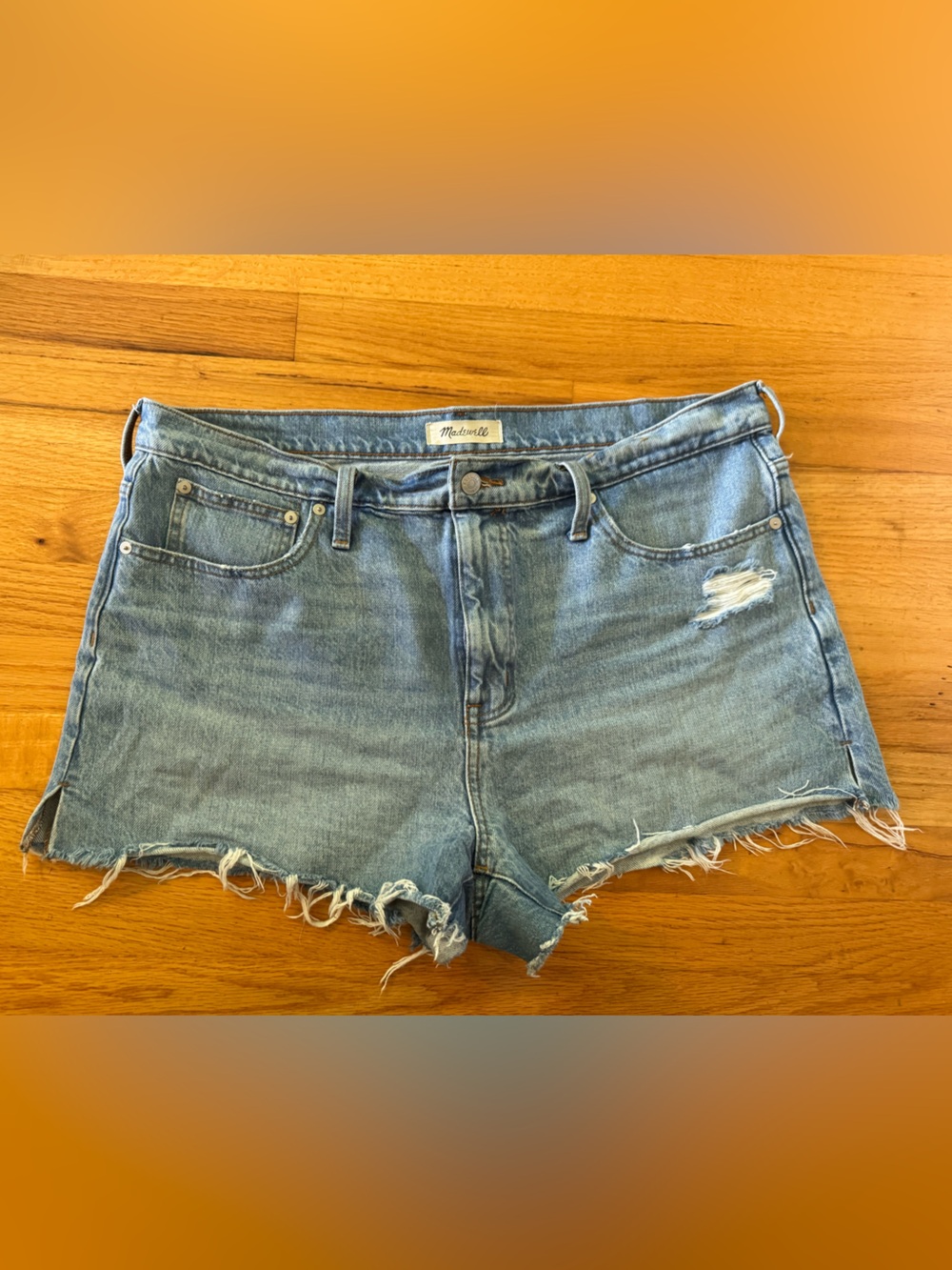 Madewell Distressed Relaxed Denim cutoff shorts,